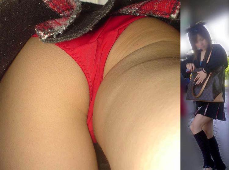 素人_赤パンティ_逆さ撮り_盗撮_エロ画像05